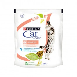 Сухой корм Purina Cat Chow Sensitive для взрослых кошек с чувствительным пищеварением, птица и лосось, 400 г